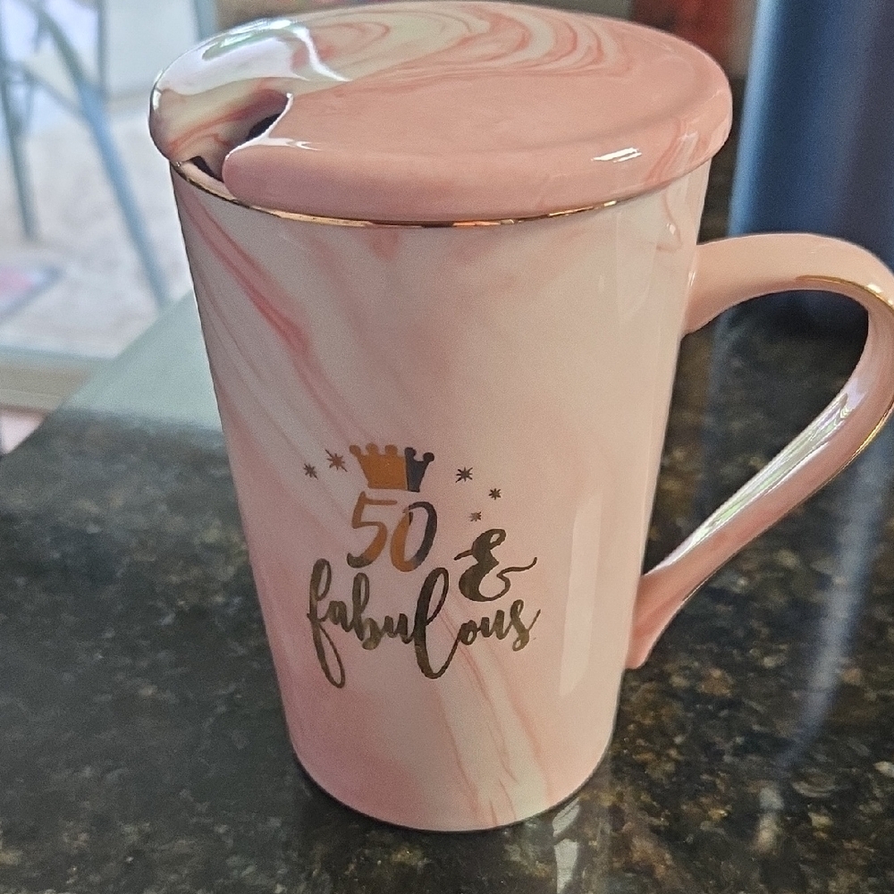 Pink Marble Mug with Gold Accents